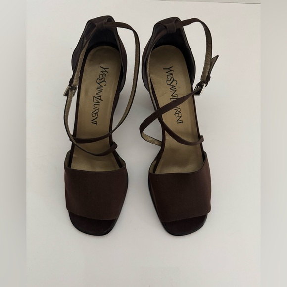Yves Saint Laurent Vintage Open Toe Block Heel Strappy  Sandals Brown Sz.7 Italy - Picture 3 of 11